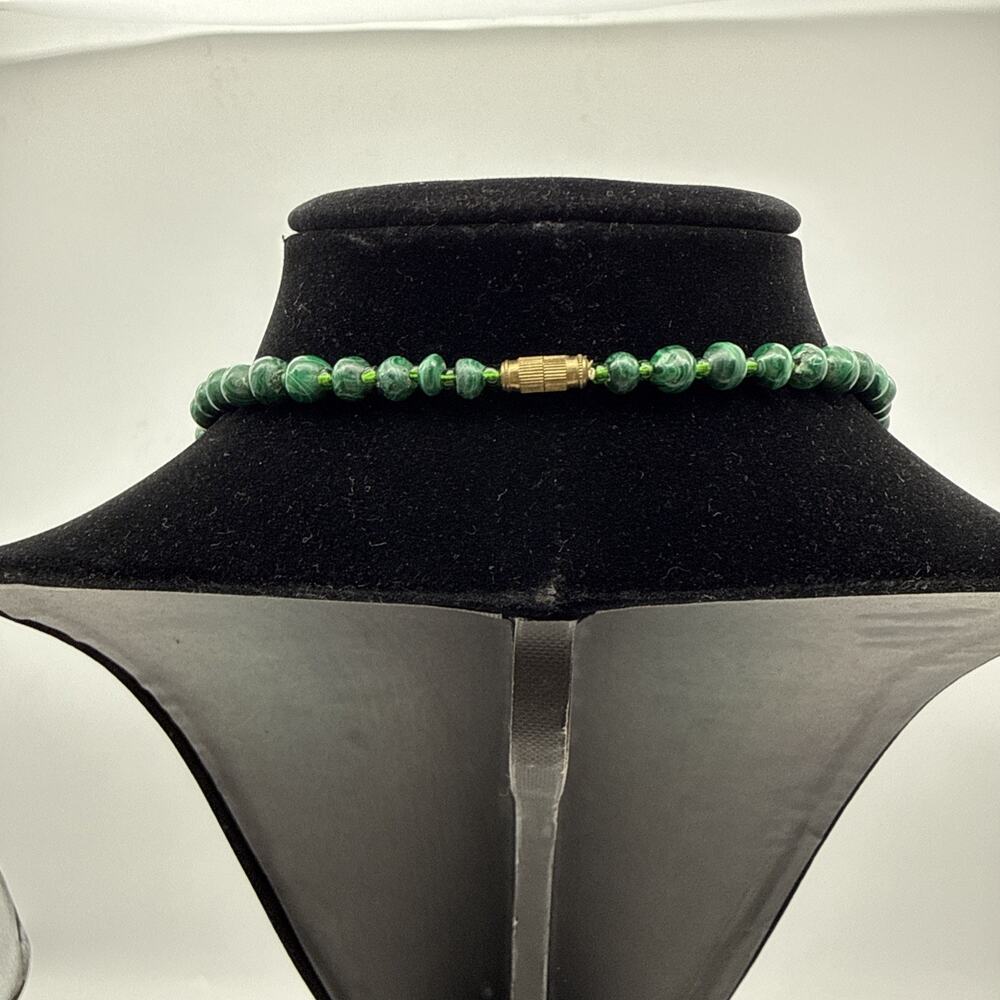 Vintage Graduated Malachite Bead Necklace Green Banded Stone 22" Estate 81.36 G - Picture 7 of 13